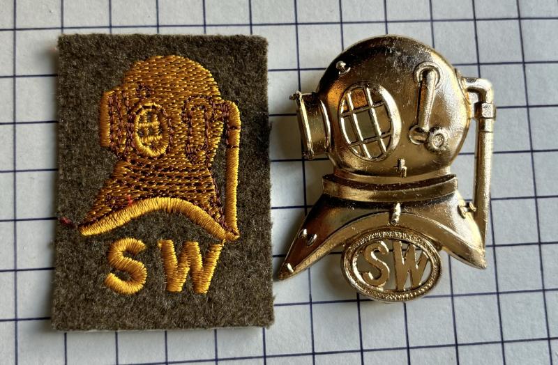 c1960s Shallow Water Diver's Anodised Aluminium & Cloth Qualification Badges Royal Engineers (RE)