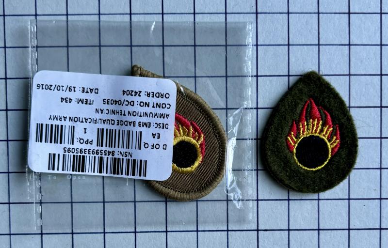 Dated 2016 Royal Logistic Corps (RLC) Ammunition Technical Officer (ATO) Bomb Disposal Trade Qualification Patches