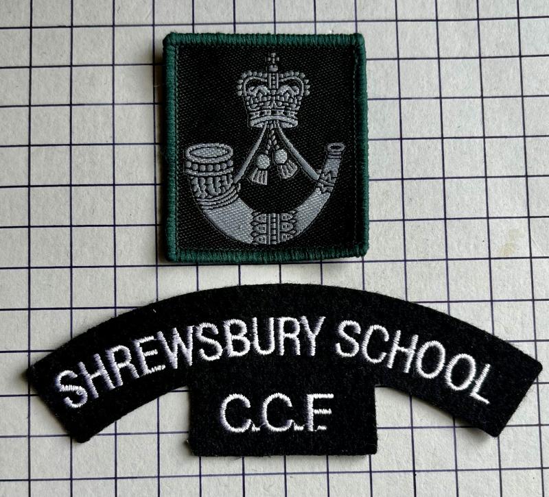 c2003 Shrewsbury School Shropshire Combined Cadet Force (CCF) Beret (Light Infantry) Cloth Badge and Shoulder Title