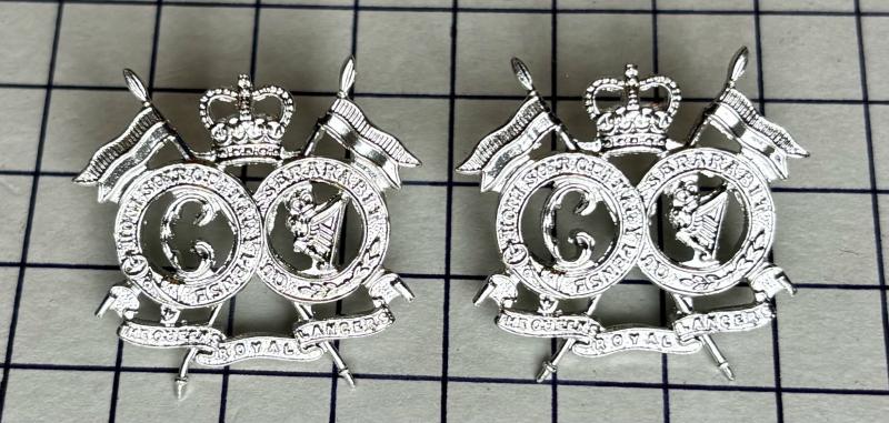 Pair of 16th/5th The Queen's Royal Lancers Anodised Aluminium Collar Badges