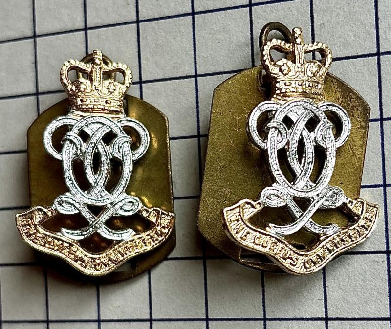 c1958-93 The Queen's Own Hussars (QOH) Pair of Anodised Aluminium Collar Badges