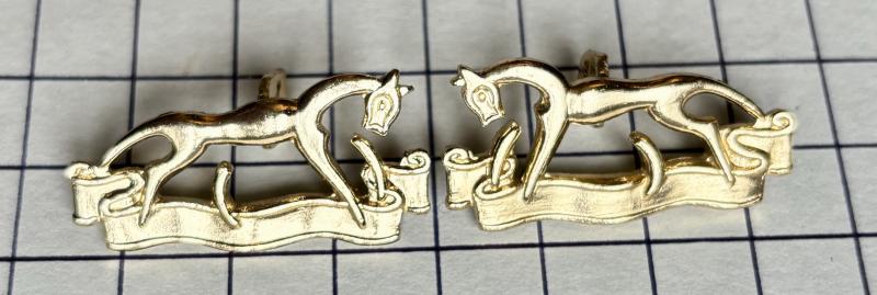 Pair of Berkshire & Westminster Dragoons Regiment Anodised Aluminium Collar Badges