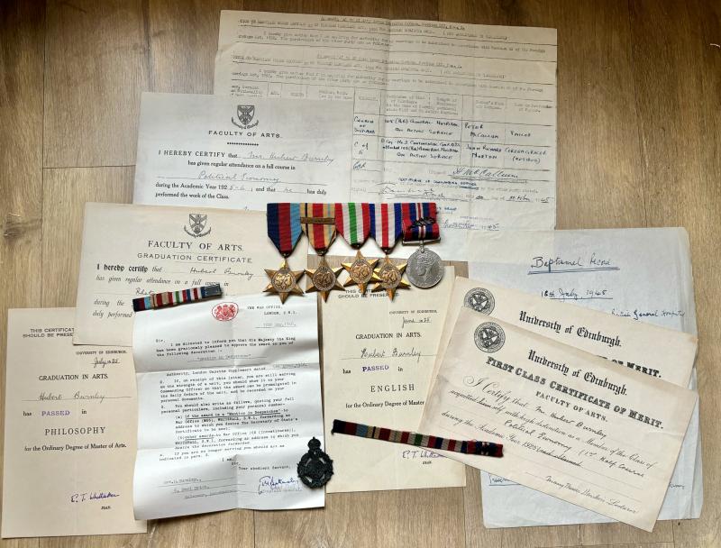 cWW2 Mentioned in Despatches Medal Group to Reverend Burnley Royal Army Chaplain's Department (RAChD) With Corresponding Paperwork Cap Badge & Ribbon Bars