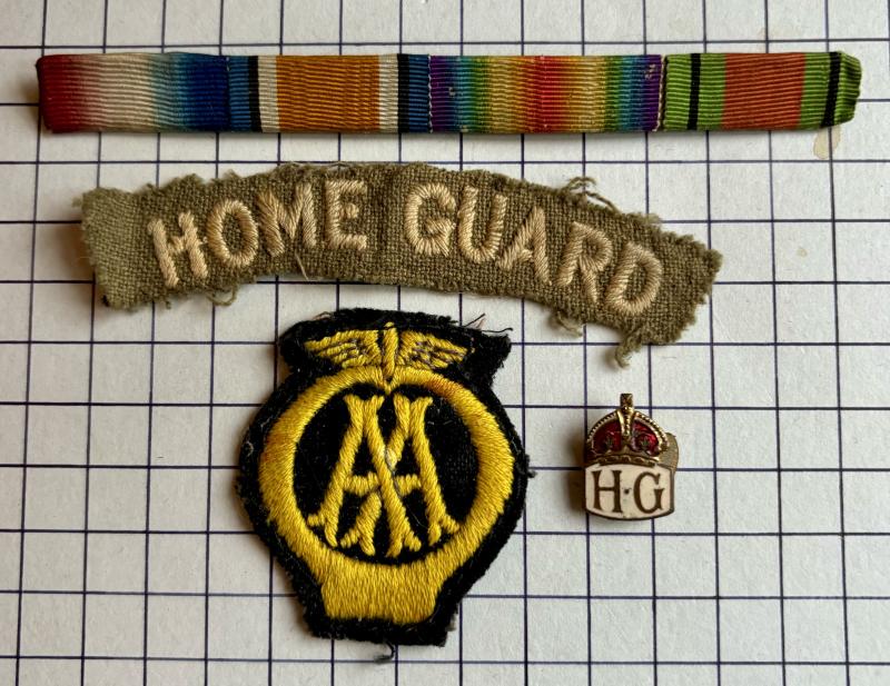 cWW2 Automobile Association (AA) Cloth Home Guard (HG) Arm Patch Shoulder Title WW1 Medal Ribbons & Mufti / Sweetheart Badge