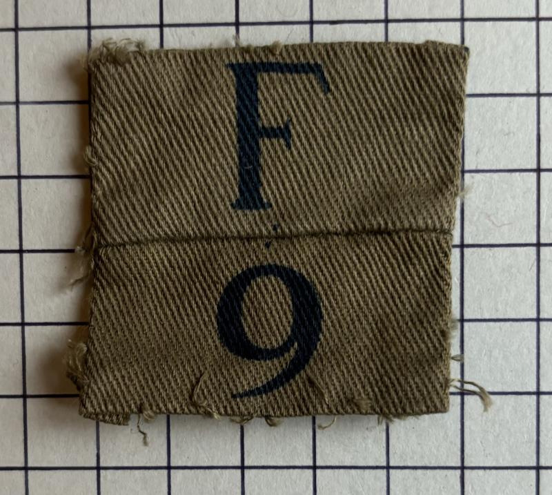 cWW2 Printed Home Guard Scottish Fife '9' (9th Bn Rosyth Dockyard) Numeral Unit Designation Patch Badges