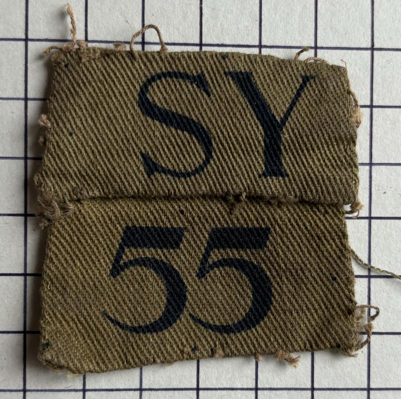 cWW2 Printed Home Guard Surrey '55' (55th Bn Sutton and Cheam) Number Unit Designation Patch Badges