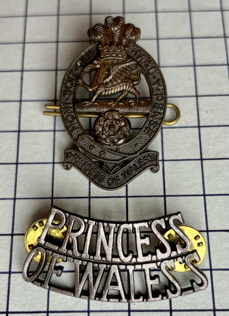 The Princess of Wales's Royal Regiment (Queen's & Royal Hampshire's) Bronzed Cap Badge and Shoulder Title