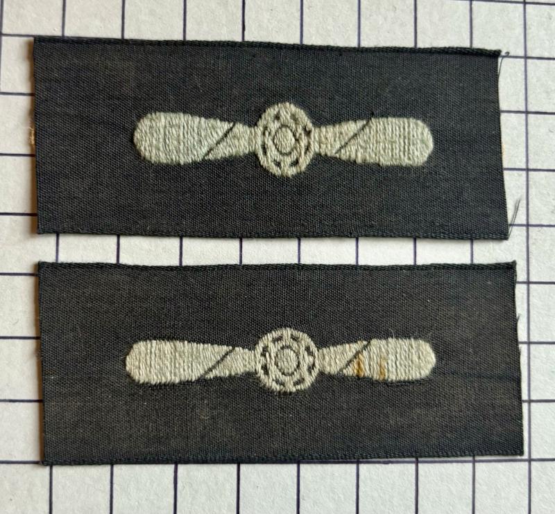 cWW2 Wartime Royal Air Force RAF Leading Aircraftman (LAC) Cloth Insignia Rank Badge Pair Light-Weight Woven Silk Arm Patches