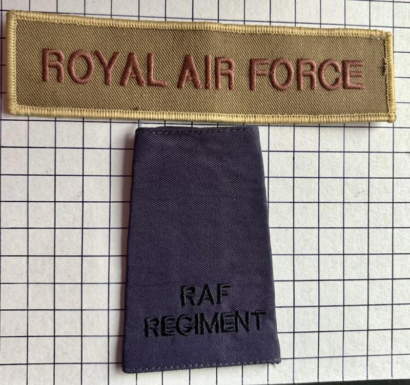 Royal Air Force (RAF) Regiment Rank Slide Shoulder Title Badge & Desert Breast Badge