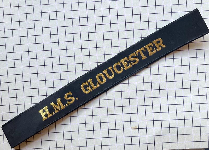 c1982-2011 HMS Gloucester Royal Navy (RN) Full Length Cap Tall Badge