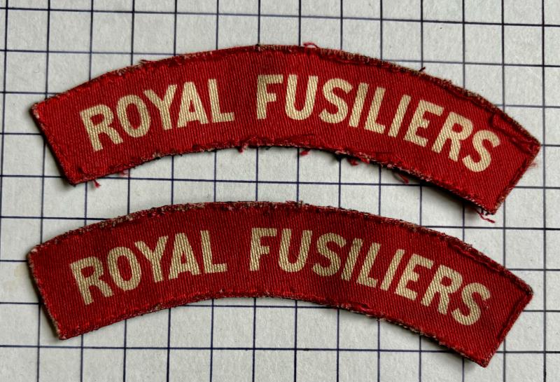 cWW2 Royal Fusiliers (RF) Regiment Matching Printed Cloth Shoulder Titles Badges