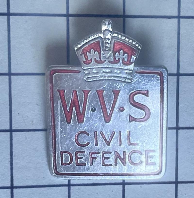 WW2 Women's Voluntary Service (WVS) Civil Defence Pin Lapel Badge