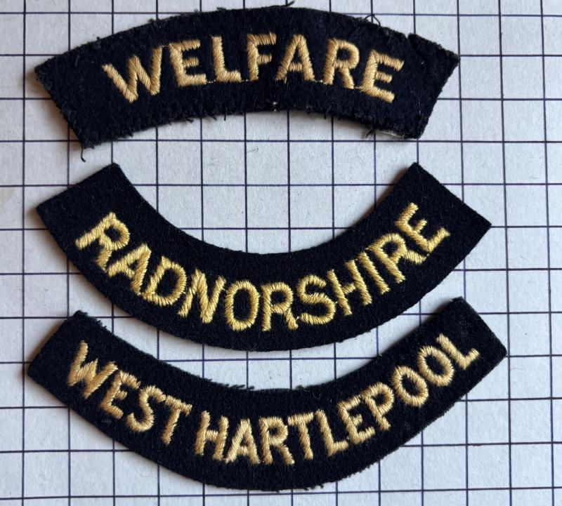 Radnorshire West Hartlepool and Welfare Civil Defence (CD) Cloth Chest Shoulder Title Badges